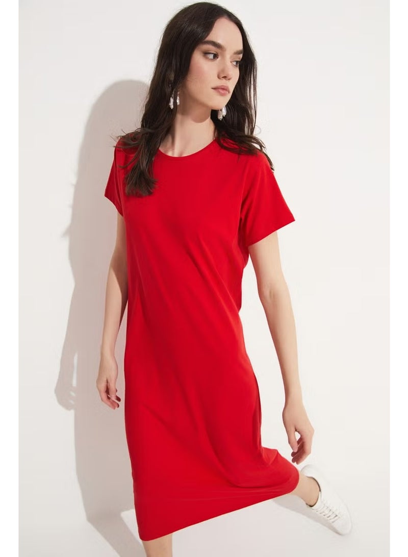 JUNE Red T-Shirt Dress - Image 3